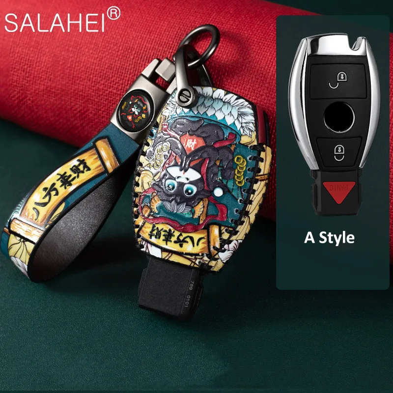 

Genuine Leather Car Remote Key Case Cover For Mercedes benz CLS CLA GL R SLK AMG A B C S Protective Shell keychain Accessories