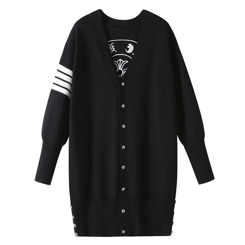 

Net red knitted cardigan 2020 Korean style coat Long Sleeve Black Slim and versatile lazy style knitted top