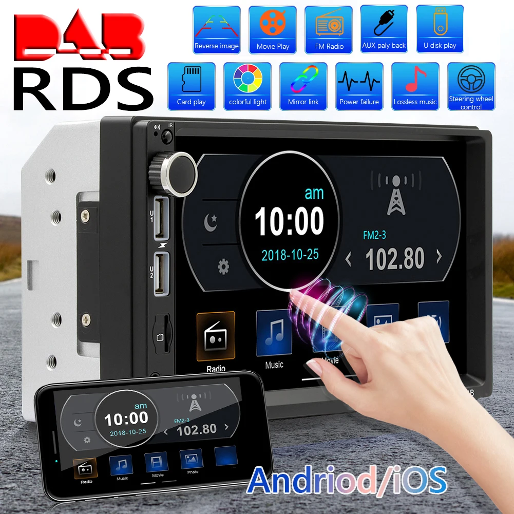 

X5DAB 7 inch Touch Screen 2 Din Car Radio USB FM AM Bluetooth-compatible 4.0 Auto Multimedia MP5 Players AUX with Camera