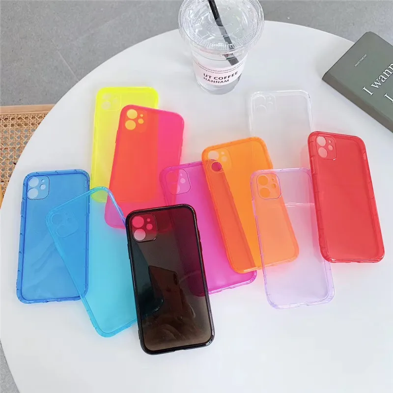 Прозрачный яркий флуоресцентный чехол Yelow для iPhone SE 2020 11 X XS XR Pro MAX 8 7 Plus мягкий