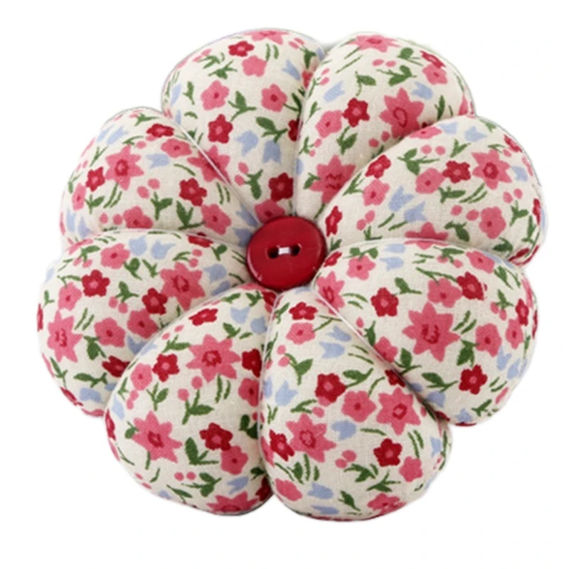 

7Pcs/Set Creative Pumpkin Shaped Wrist Pin Cushions Floral Polka Dot Plaid Printed 8 Petals Daisy Sewing Needles Pads
