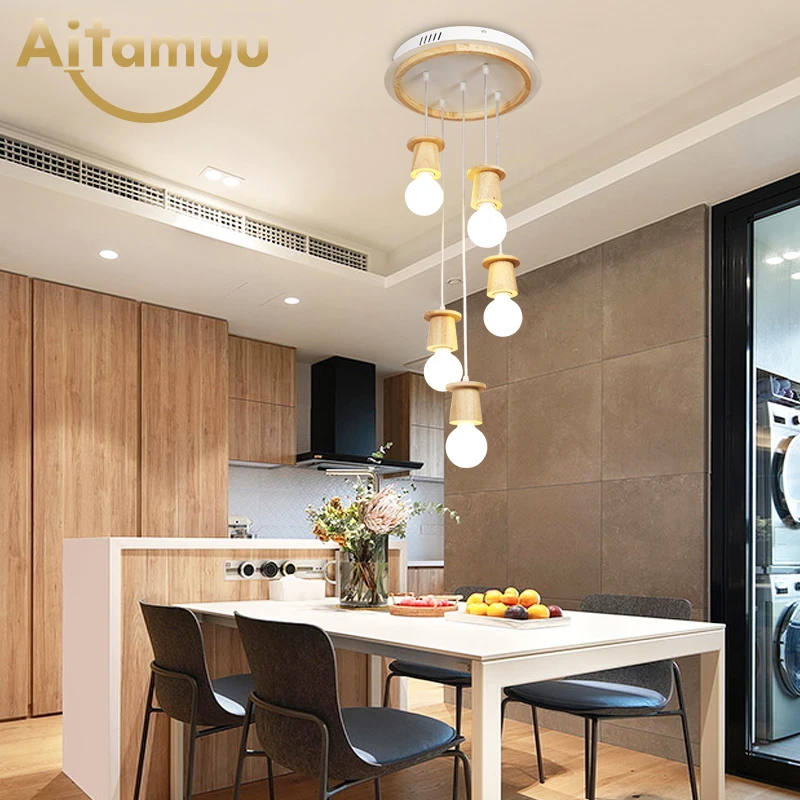 Современные светодиодные подвесные светильники для столовой деревянный