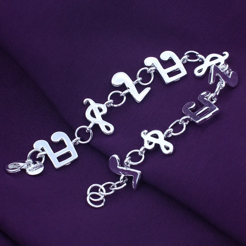 

925 Sterling Silver Jewelry Fashion Musical Note Chain *8 Inch Bracelet Woman's Classic Clothes With Gifts SL401