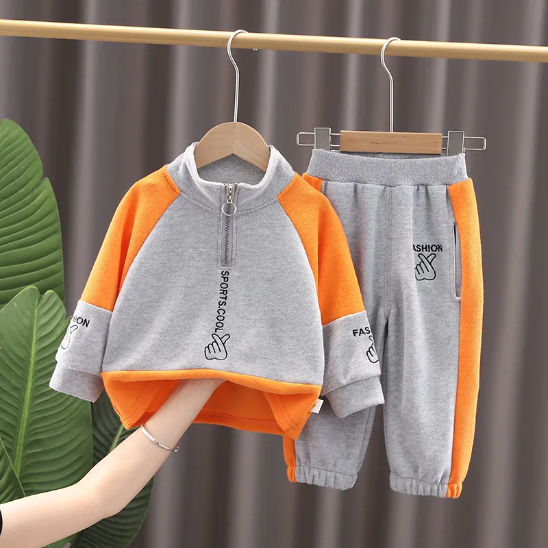 

2021 Spring Autumn Baby Boys Clothing Sets New Toddler GirlHalf Zipper Letter Coat+Pants Kids Casual Fashion Patchwork Tracksuit
