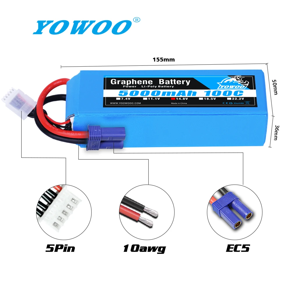 Аккумулятор Yowoo 14 8 в 5000 мАч Grpahne аккумулятор 500 c 4S Lipo с разъемом XT90 EC5 для