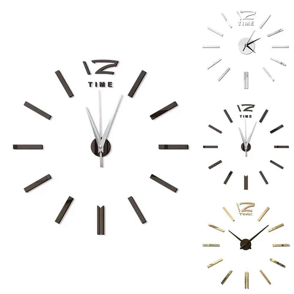

Large Wall Clock Quartz 3D DIY Big Decorative Kitchen Clocks Acrylic Mirror Stickers Oversize Wall Clock Home Letter Home Decor