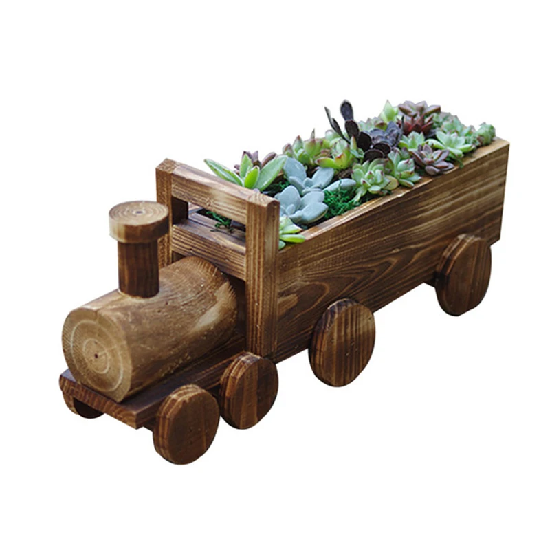 

Train Wooden Flower Pot Mini Decorative Art Storage Case Plant Pot Home Ornament for Bonsai Landscape Garden MOWA889