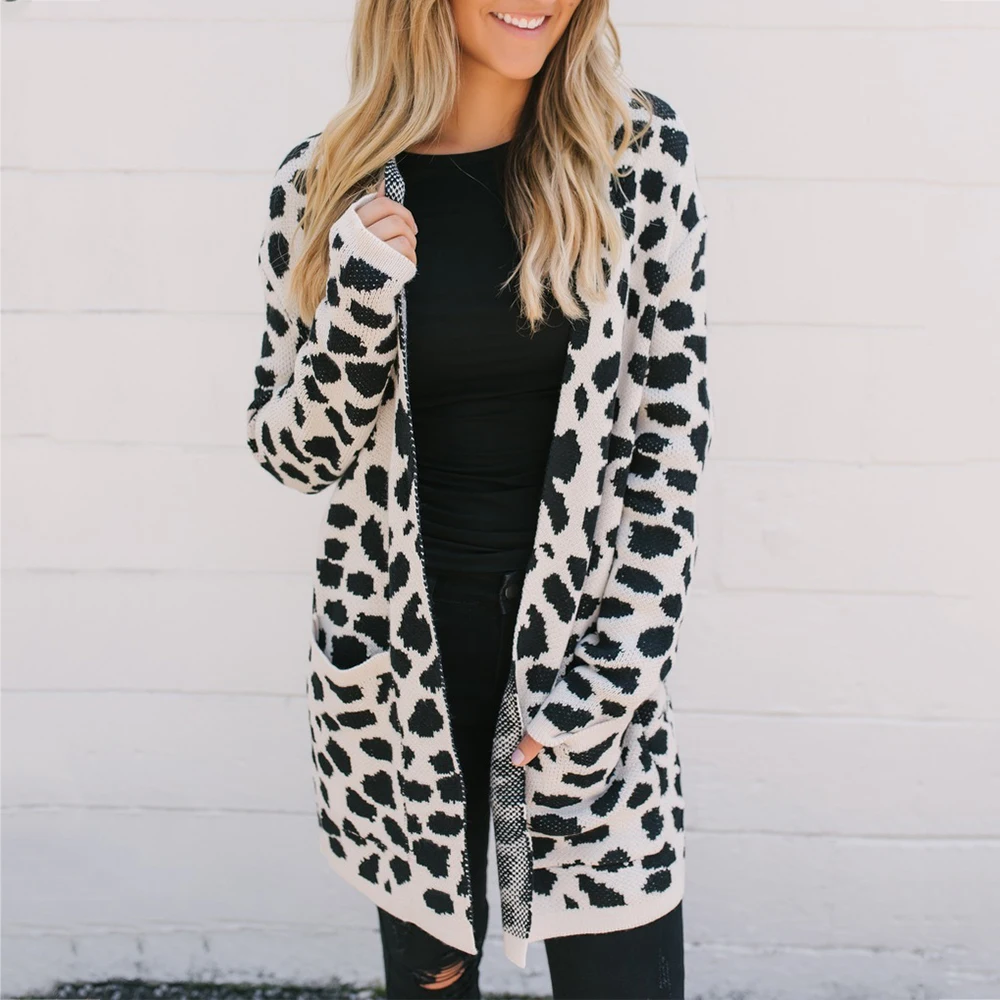 Женские кардиганы с леопардовым принтом размера плюс повседневный свободный