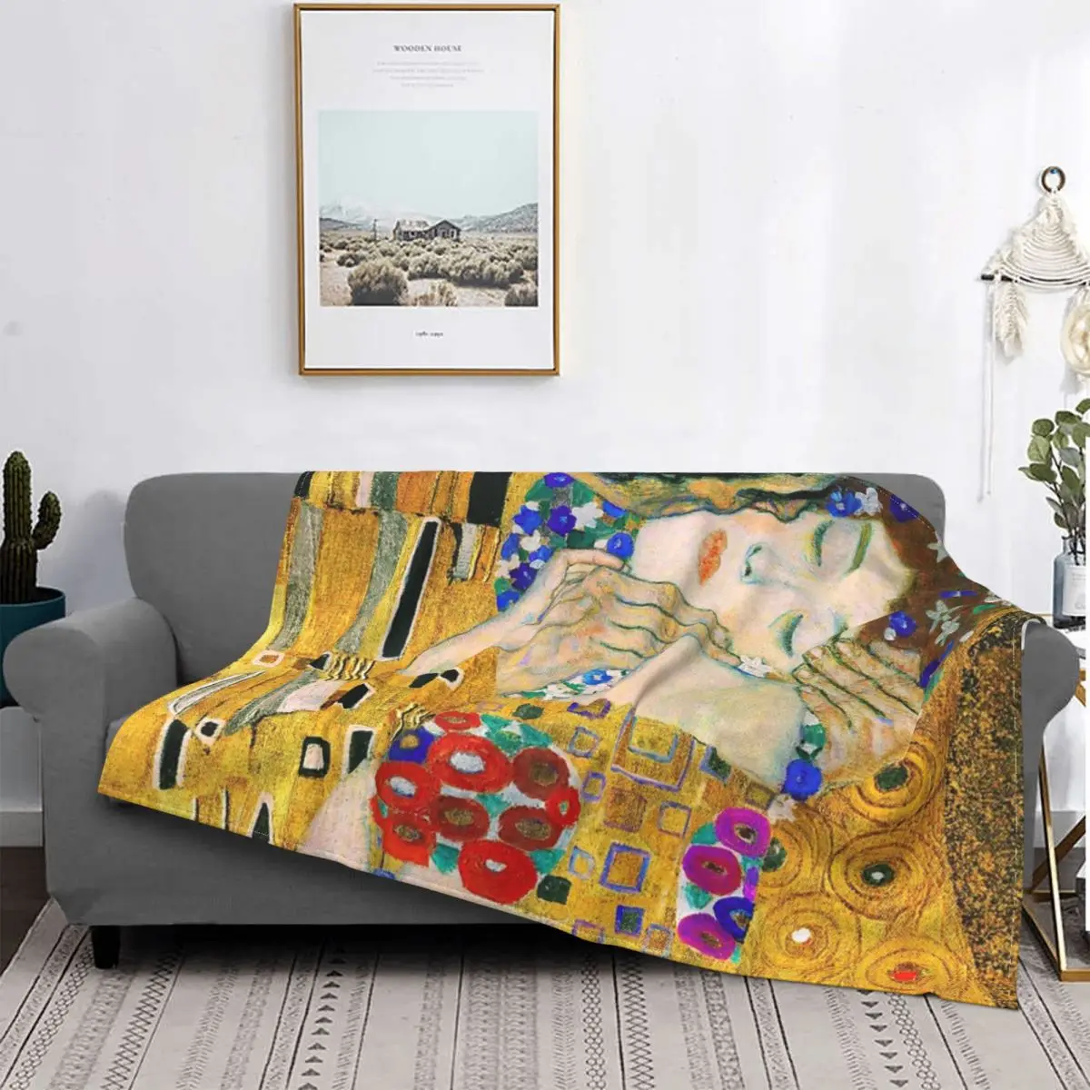 

Manta a cuadros de The Kiss By Gustav Klimt, colcha para cama, manta de lana, colcha de Picnic