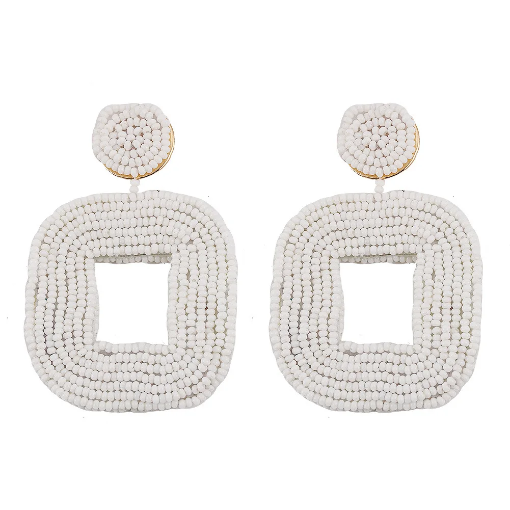 

Retro Hand-knitted Geometric Earrings with Rice Beads