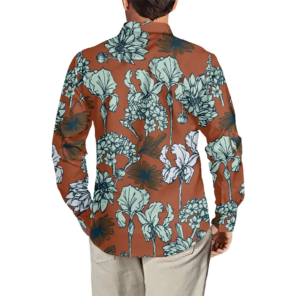 Мужская Осенняя рубашка с длинным рукавом и цветочным принтом | одежда