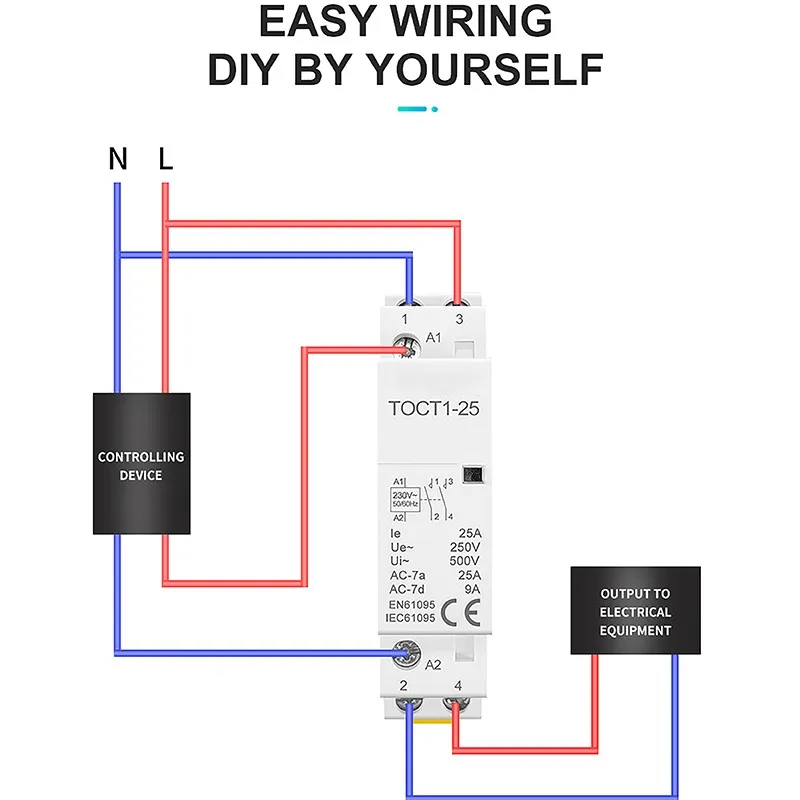 Бытовой контактор модуля переменного тока на DIN рейку 2P 25 А 220 В/230 В 50 / 60 Гц 2NO 2NC или