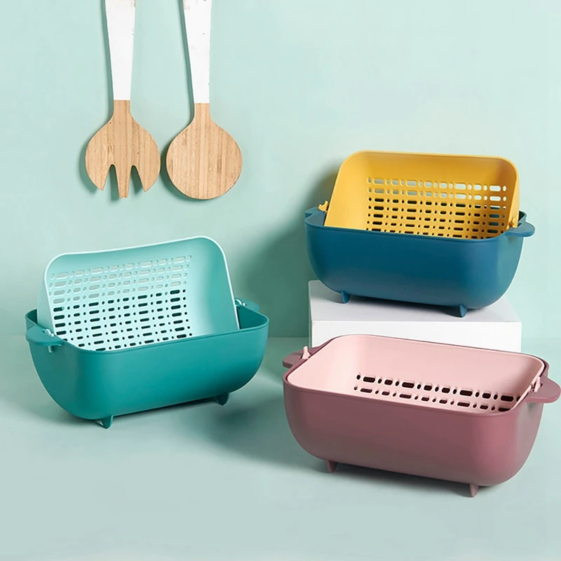 

Kitchen Food Strainer, Double-Layer Separation Design Colander, Rotatable Drain Basin and Basket for Fruit and Vegetable