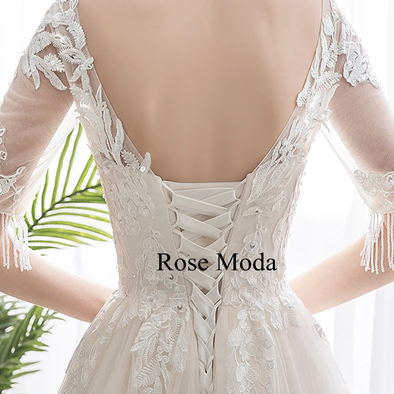 

Rose Moda V Neck Half Sleeves Lace Beach Wedding Dress Destination Bridal Gown Custom Make