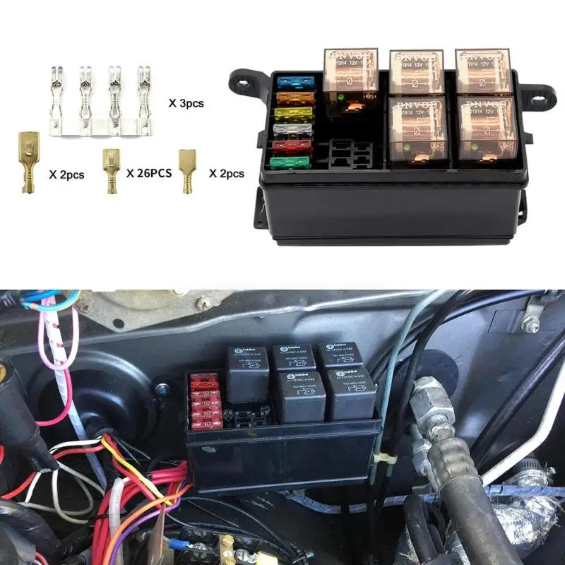 Universal 12V Car 6-Way Relay + 6 Slot ATO/ATC Blade Fuse Holder Box for Marine Automotive Motorsport | Автомобили и мотоциклы