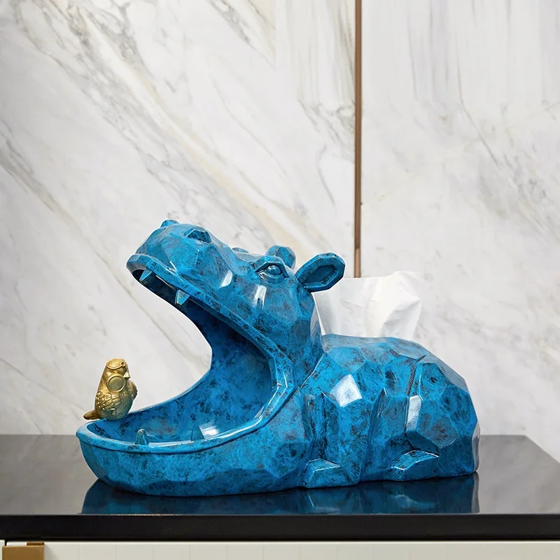 Hippopotamus ящик для хранения, украшения, Геометрическая скульптура животного, коробка для салфеток из полимера, домашний вход, журнальный столик, украшения R2464