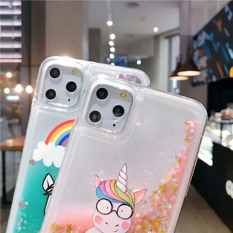 Жидкий чехол для iPhone 11 Pro XS Max X XR 5 с пандой единорогом кошкой блестящим зыбучим