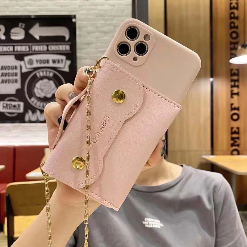 

With Lanyard wallet Case for iPhone 12 11 Pro Xs Max XR 8 7 Plus SE2020 Camera Protection Shockproof soft silicone Back cover