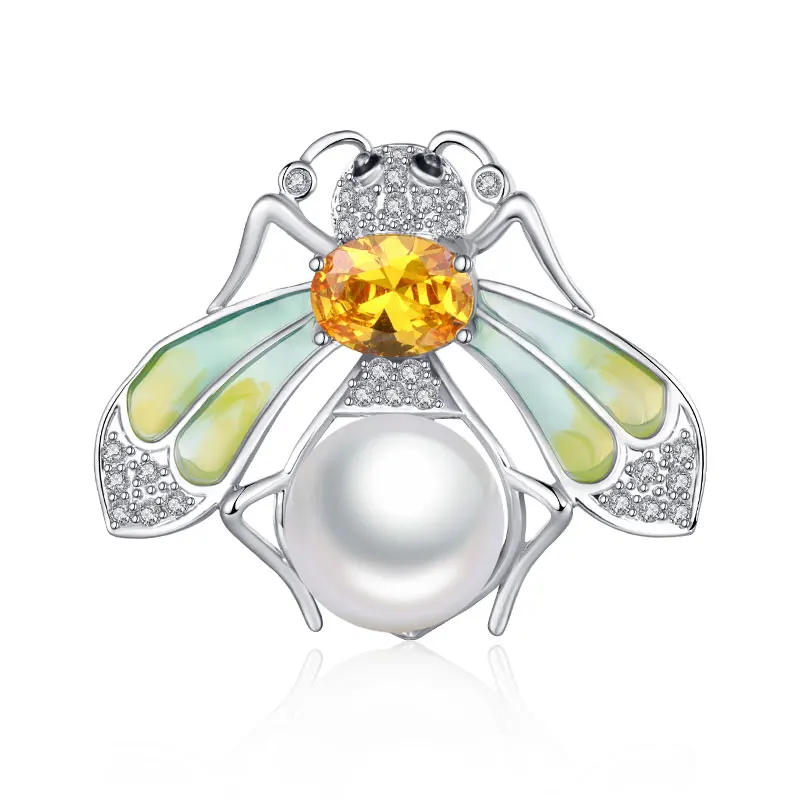 silver-yellow MAIKALE, винтажная Милая брошь в виде пчелы, насекомых, булавка, жемчуг, цирконий, драгоценный камень, броши в виде животных для женщин, пальто, костюм, шаль, аксессуары для девочек, подарки - Окраска металла: silver-yellow