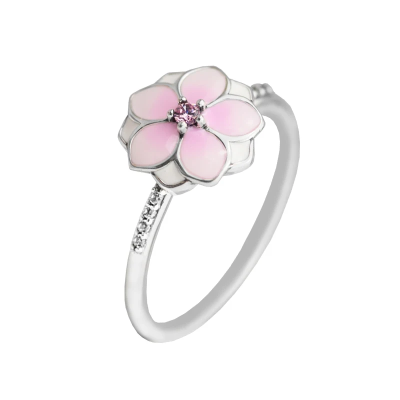 

Magnolia Bloom Pale Cerise Enamel Ring Silver Woman Rings For Jewelry Making 925 Original Silver Jewelry Make Up Woman Gift Ring