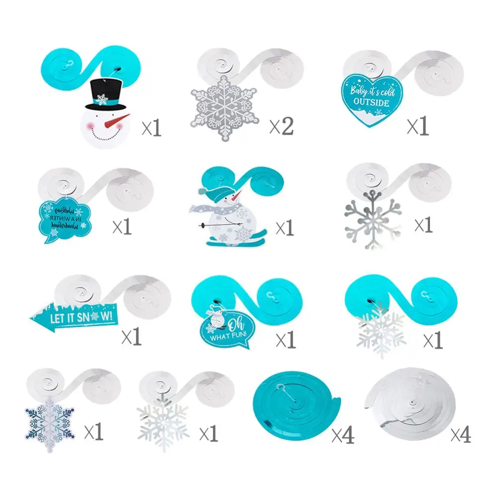Winter Wonderland Party Swirls Hanging Decorations Happy Birthday Banner Ice Snow Garland Baby Shower Christmas | Дом и сад