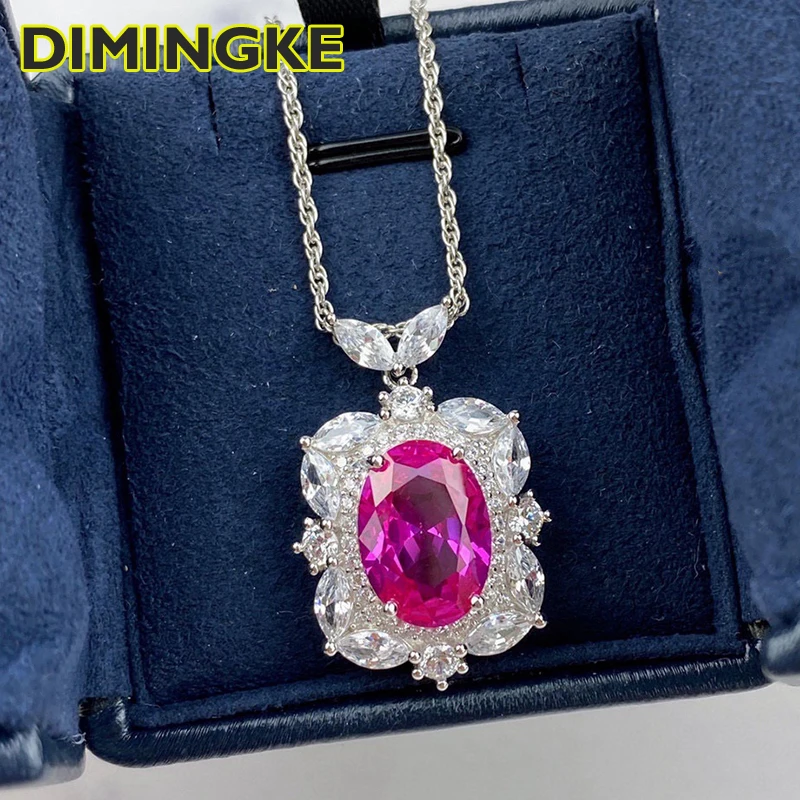 

DIMINGKE Vintage Natural Red Corundum Diamond Pendant Necklace 100%-S925 Silver Jewelry Cocktail Party Anniversary Gift