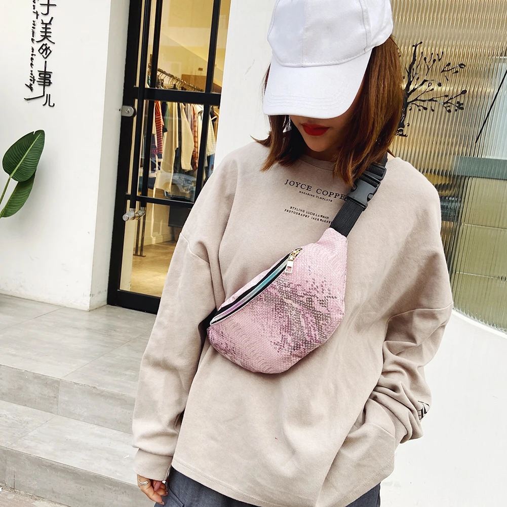 

Casual PU Leather Chest Bags Women Glitter Waist Streetwear Casual Messenger Packs Streetwear Messenger Packs