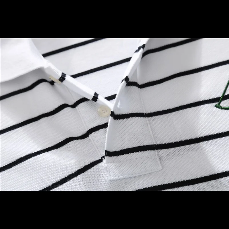 Мужская хлопковая рубашка-поло в полоску с коротким рукавом | одежда