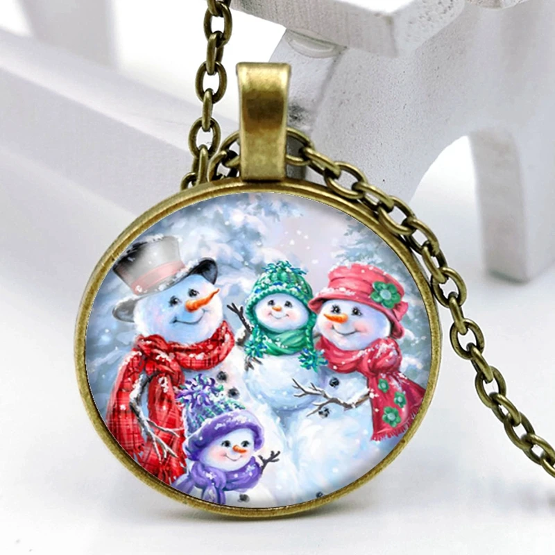 

2020 New Christmas Snowman 3 Color Necklace Glass Convex Personality Star Pendant Necklace Gift Wholesale