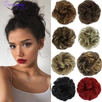 qzy short curly with elastic band synthetic scrunchie chignon messy natural fake hair bun ponytails pink hairpieces extensions