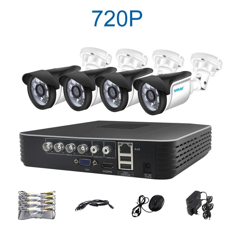 Sm4ch 1080N 5 в 1 AHD DVR комплект CCTV системы 4& 2 шт 720 P/1080 P IR AHD Camera Открытый водонепроницаемый комплект видеонаблюдения XMeye - Цвет: 4CH 1MP Outdoor Kit