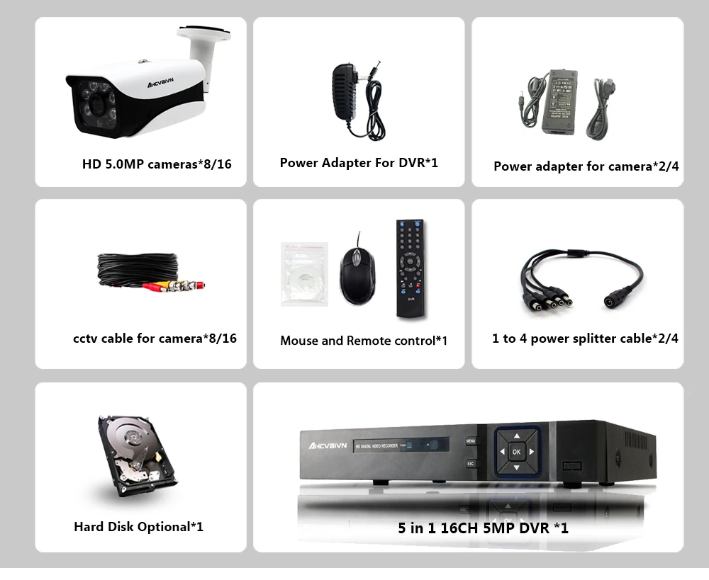 5MP CCTV система 16CH DVR комплект 16 шт 5MP Низкая освещенность камеры Металл водонепроницаемый открытый Крытый HD CCTV камера Система дистанционного просмотра