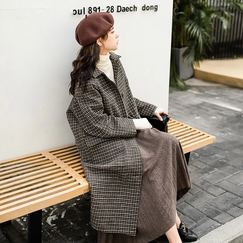 2019 Женское шерстяное пальто гусиные лапки Верхняя одежда для девочек Мори зимняя