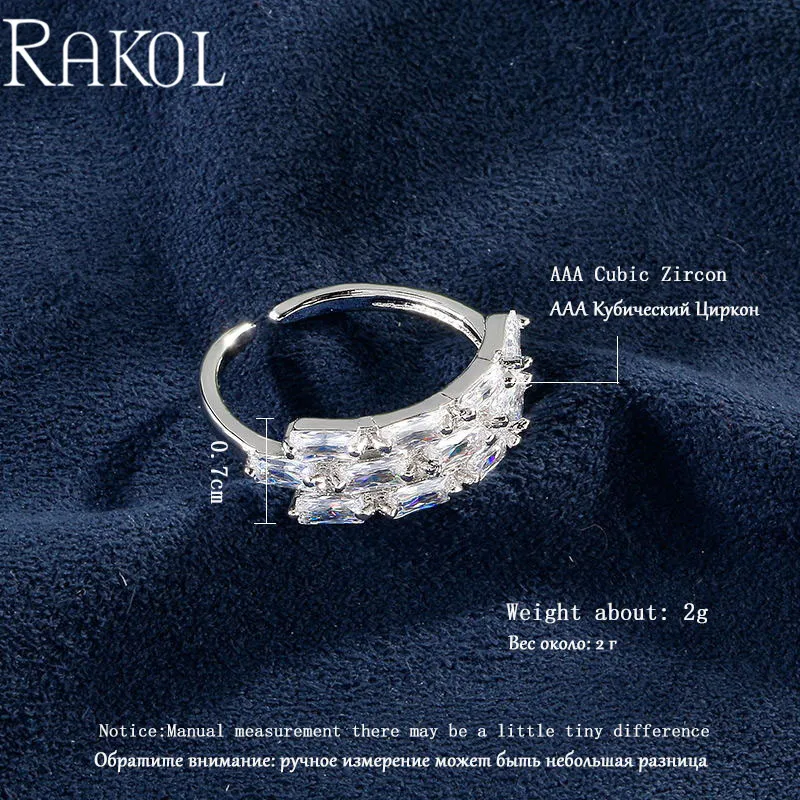 RAKOL Новое модное уникальное кольцо в форме багета высшего качества с фианитами