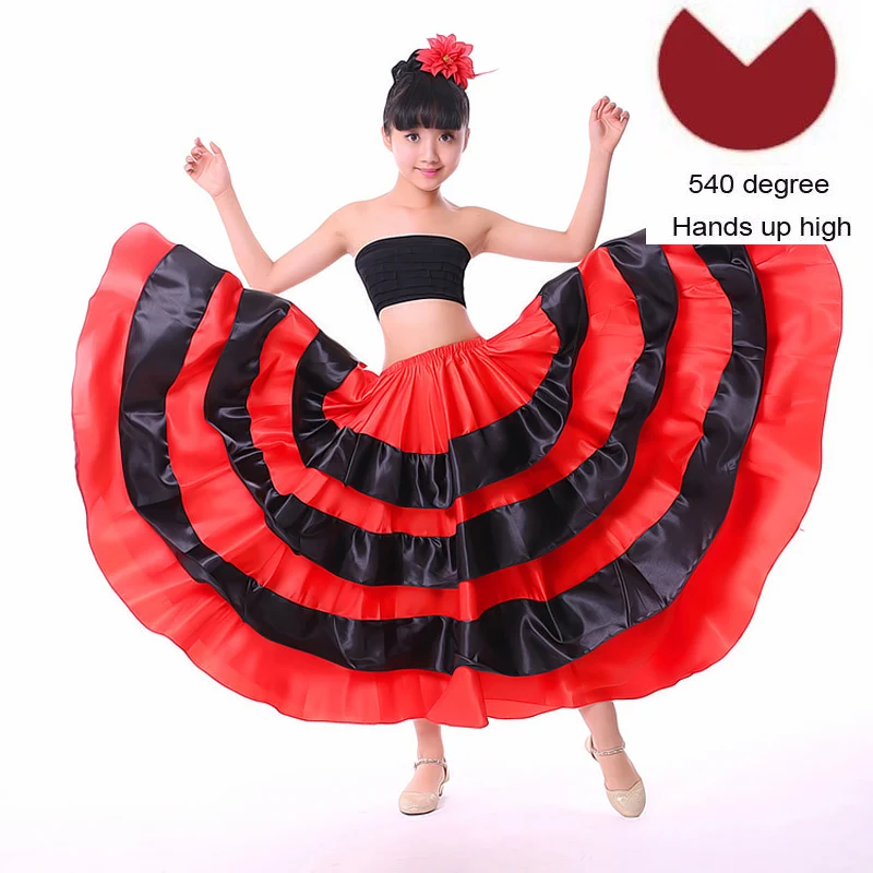 Color4 540degree Высококачественная сатиновая Мягкая красная черная юбка для девочек-подростков, испанское фламенко, полосатая шикарная одежда для бальных танцев, сценическое платье - Цвет: Color4 540degree