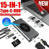 15 in 1 type c adapter hub phone wireless charger usb c to hd 3 5mm jack audio sd tf hd vga rj45 usb3 0 docking station
