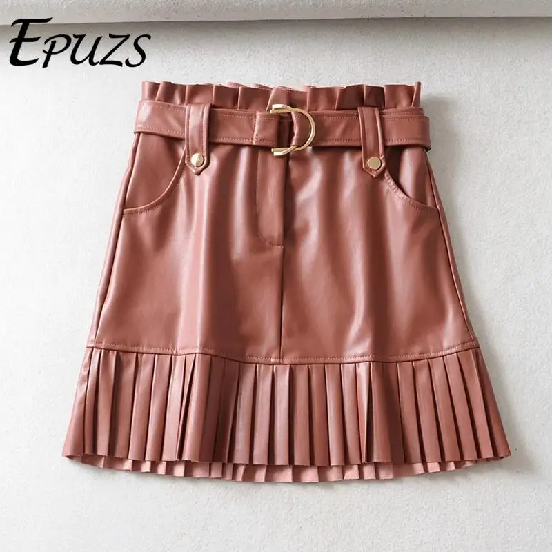 Элегантная юбка из искусственной кожи с высокой талией сексуальная офисная мини
