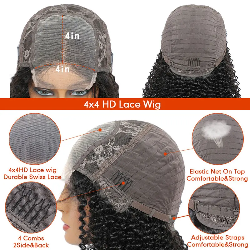 

Human Hair Wigs Kinky Curly 4x4 Hd Transparent Lace Frontal Wig 180 Density Human Hair Lace Front Wigs 30 Inch Lace Front Wig