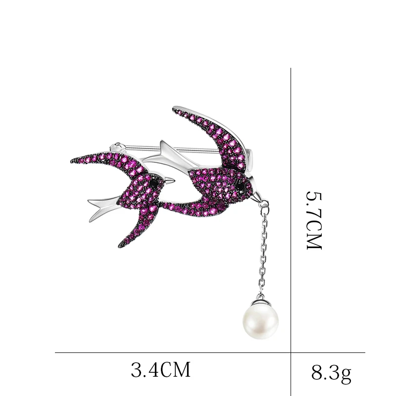Двойная Ласточка Висячие жемчужные броши Любовь брошь в виде птицы цветные