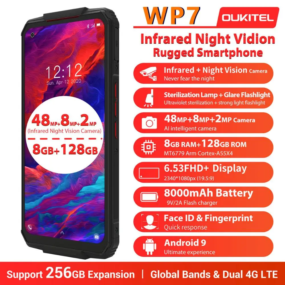 Защищенный Смартфон OUKITEL WP7 8000 мАч 6 53 дюйма 8 + мобильный телефон ГБ 48 МП | Мобильные