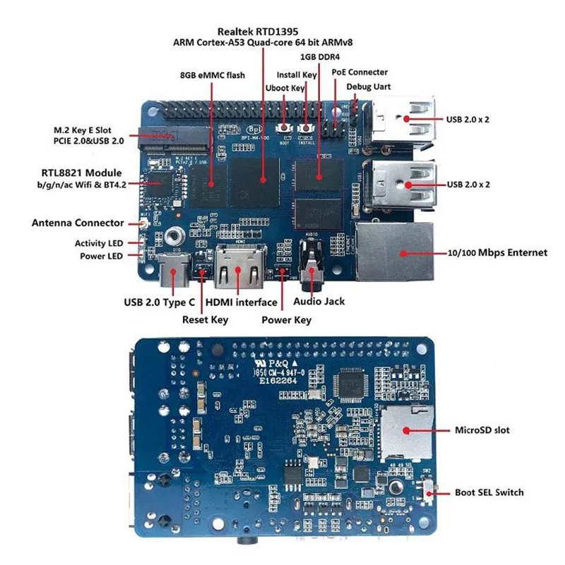 Банан Pi BPI M4 1 ГБ/2 Гб ОЗУ Realtek RTD1395 ARM 64 бит Плата расширения TF карта Поддержка 8G EMMC WiFi