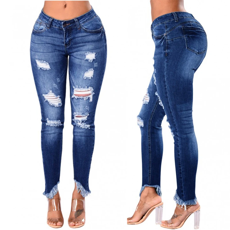 

Women's Jeans High Waist Stretch Skinny Denim Pants Washed Elastic Slim Pencil Trousers