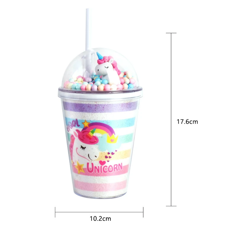 

Double Layer 380ml Unicorn Water Bottle Cup with Straw Cartoon Plastic Water Cup Cute Kids Girls Kawaii Bottles Flask Pink Bling