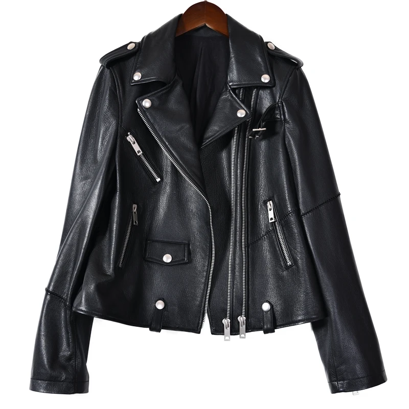 Женская куртка из натуральной кожи Весенняя облегающая с бусинами модная