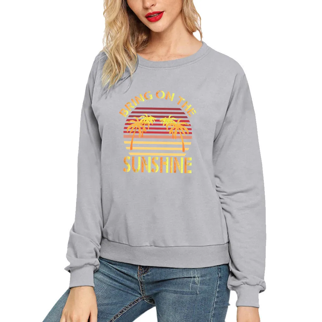 

You Are My Sunshine Printed Long Sleeve Tops Round Neck Sweatershirt Letter Printing Sweatshirt Women