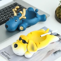 creative resin cute dog deer pet ashtray anti fly ash home parlour office trendy decorative ornaments candy snacks key storage