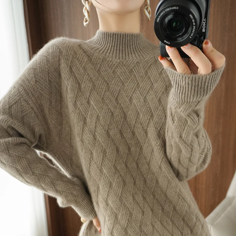 

100% Wool Sweater Women Pullover 2021 Winter New Turtleneck Thicken Warm Pullovers Loose Size Female Solid Casual Knitted Jumper