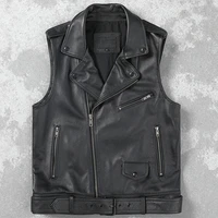 gu seemio mens waistcoat genuine leather motorcycle jacket good quality cowhide sleeveless coat
