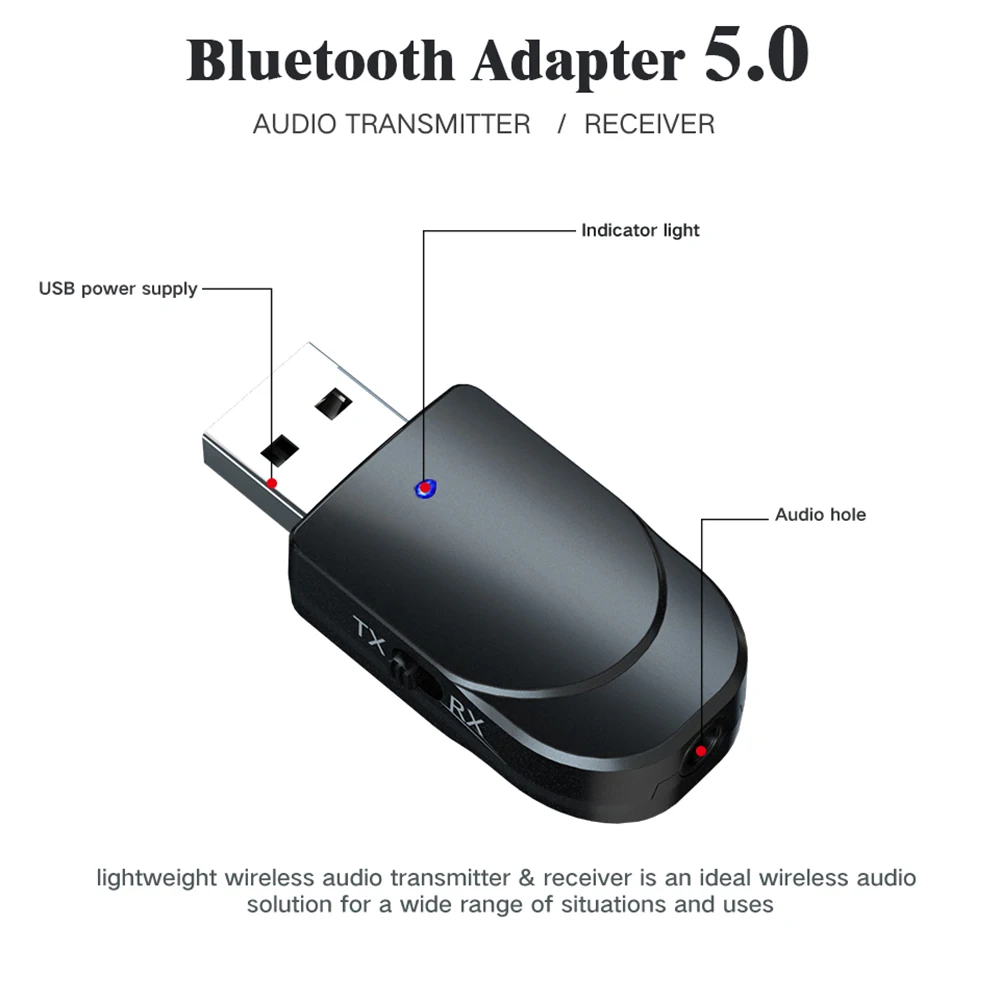 USB аудио беспроводной адаптер Bluetooth 5 0 приемник передатчик 3 в 1 Мини стерео AUX RCA мм