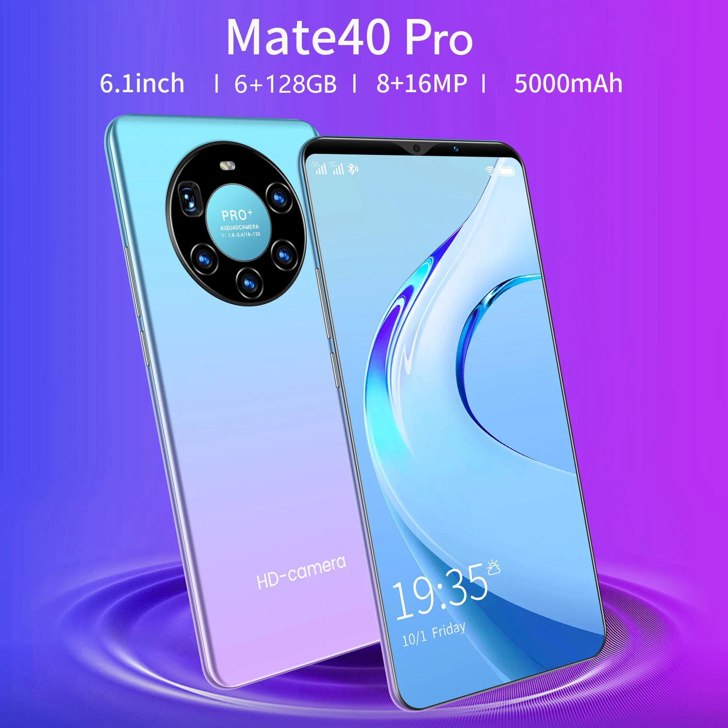 

Global Version Mate40 Pro 6.1-inch Smartphone 8GB 256GB Android 10 5000mAh Unlocked Google Play WiFi GPS 5G Mobilephone